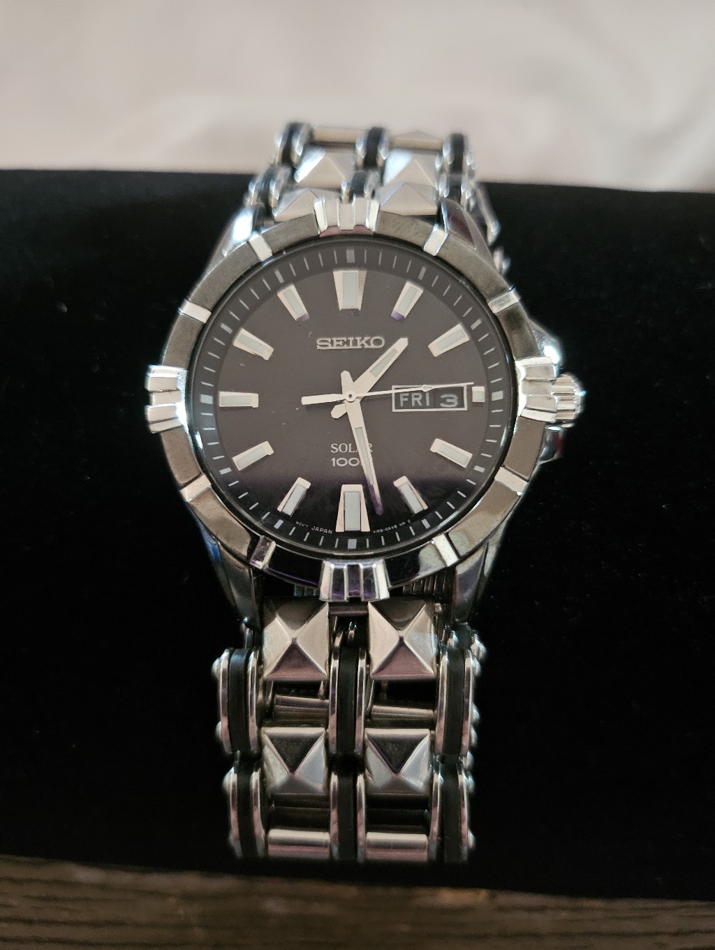 Seiko Silver Stainless Steel Watch With Black Dial